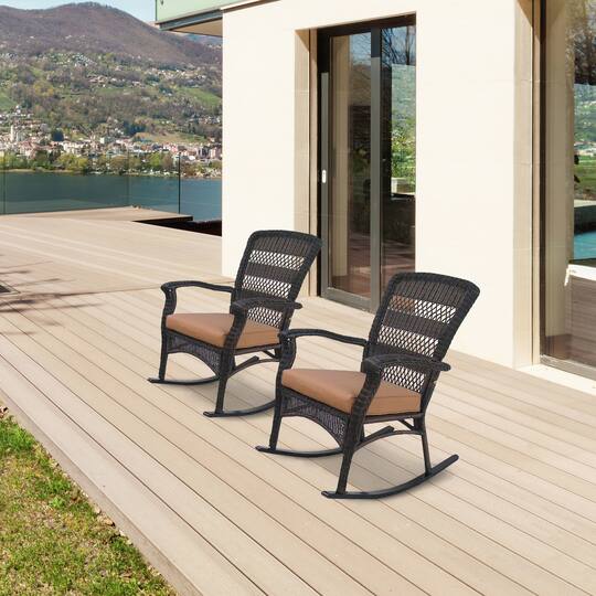 42" Wicker Rocker Chair with Cushion